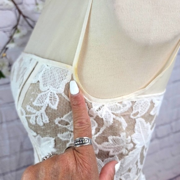TRINA TURK SHEER FRONT LACE MINI WHITE/ NUDE SLEVEELESS DRESS SZ 2 - Picture 7 of 12